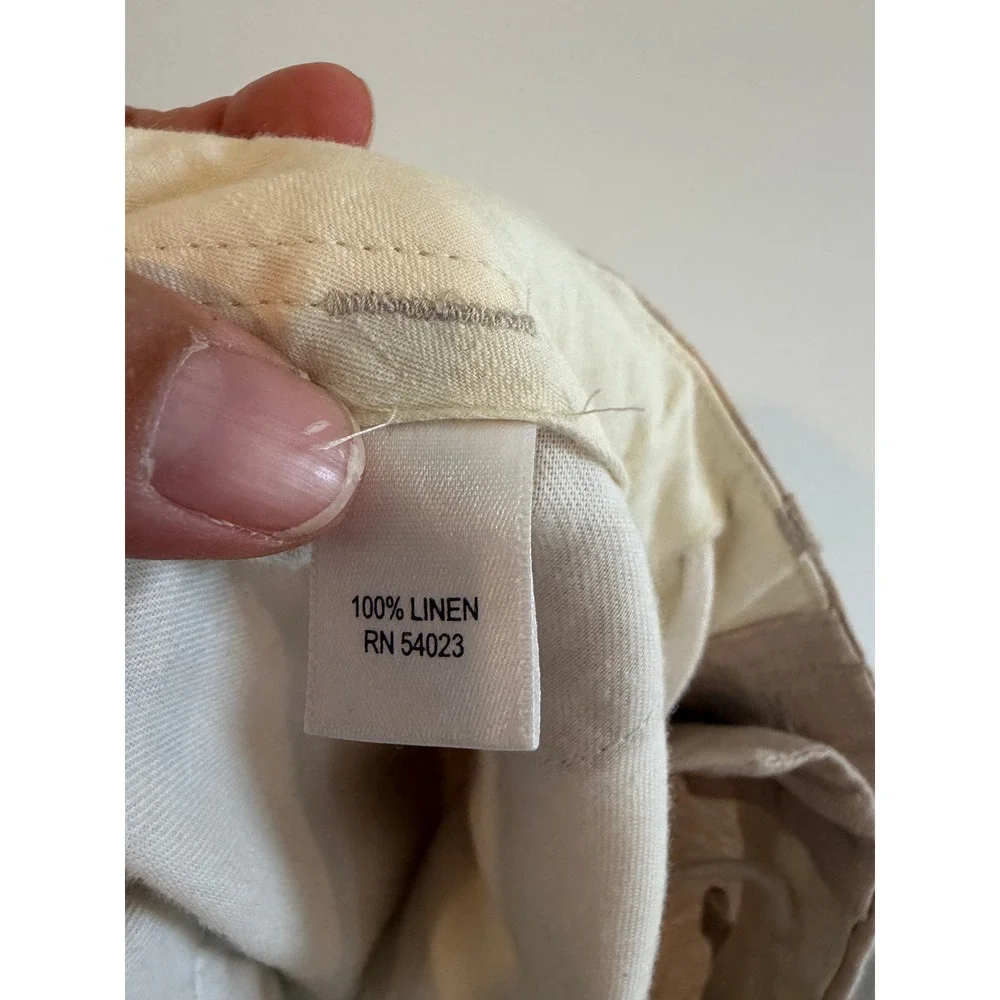 Banana Republic Mens 34x32 Straight Fit 100% Linen Pants Tan Beachy Drawstring